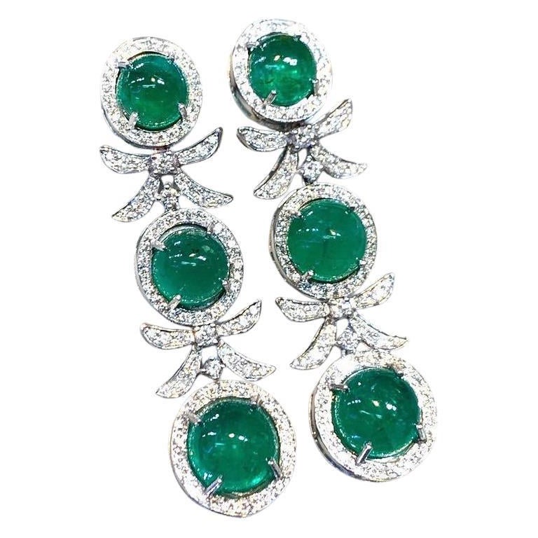 AIG Certified 18.80 Carats Zambian Emeralds Diamonds 18K Gold Earrings  For Sale