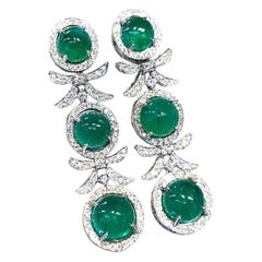AIG Certified 18.80 Carats Zambian Emeralds Diamonds 18K Gold Earrings