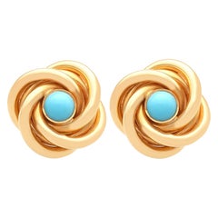 Vintage 1.32 Carat Turquoise and 18K Yellow Gold Earrings