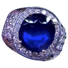 AIG zertifiziert 3,80 Karat Siam Saphir 1,90 Ct Diamanten 18K Gold Ring 