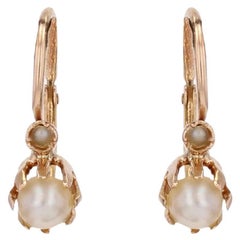 French 19th Century Fine Pearl 18 Karat Rose Gold Lever- Back Earrings