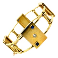Used Sapphire and Diamond Bracelet 18 Karat Yellow Gold Circa 1930