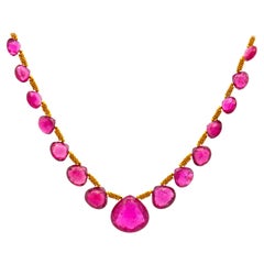 Vintage GIA Certified 120 Carat Pear-Shape Pink Rubellite Tourmaline Necklace in 22K