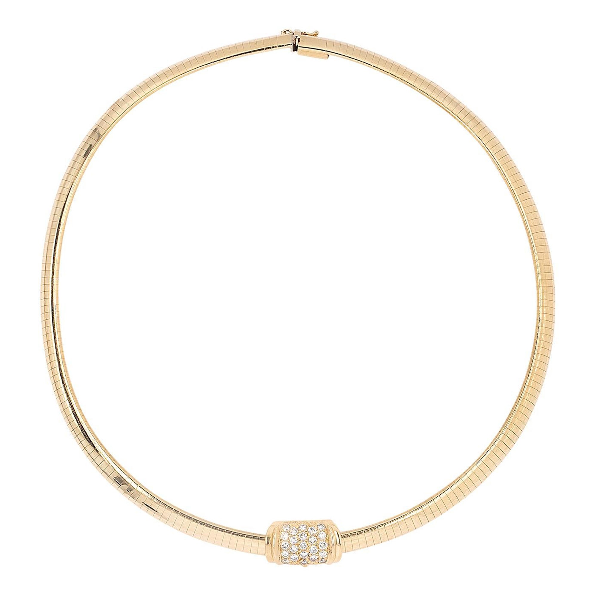 14k Gelbgold Omega Flache Kette 16"  Diamant-Halskette im Angebot