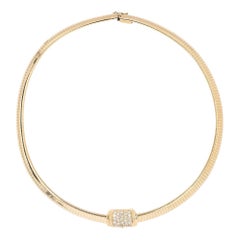 14k Yellow Gold Omega Flat Chain 16"  Diamond Necklace