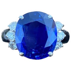 Handmade Platinum Diamond GIA Certified 7.03 Oval Blue Sapphire Engagement Ring