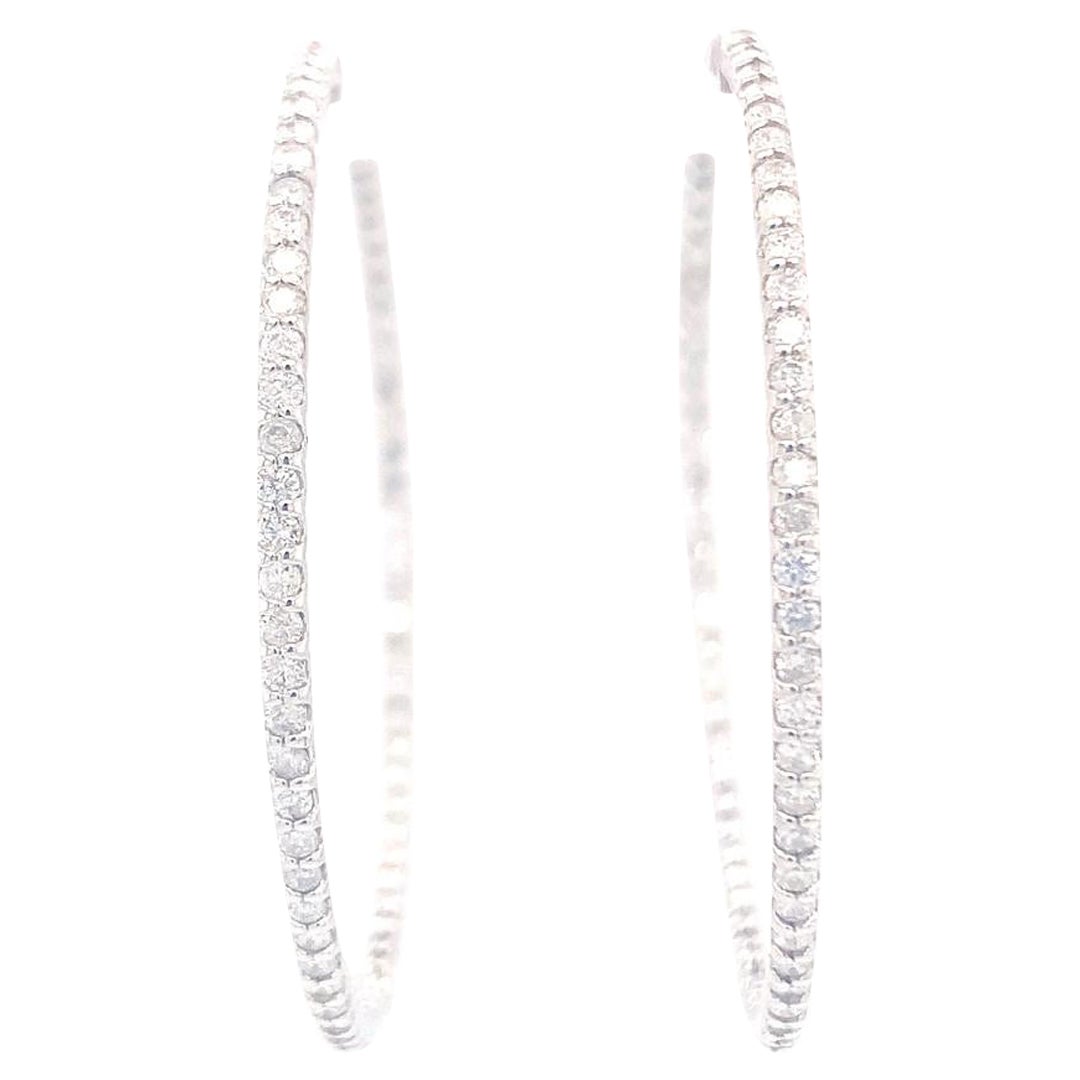 18-Kt white gold 1.20 carat diamond hoop earrings For Sale