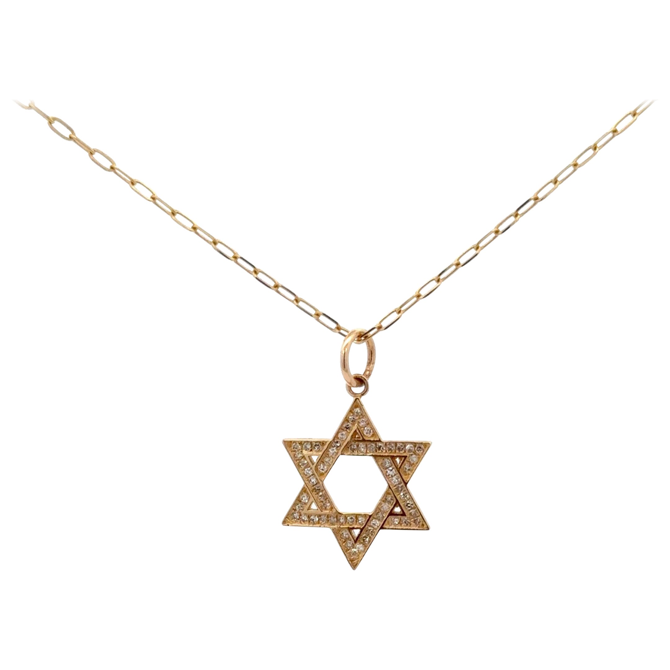 Star of David Diamond Pendant Necklace 0.11 Carats 14 Karat Yellow Gold For Sale