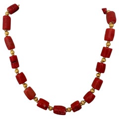 Handgefertigte ~ Goldperlen & Lachs Barrel Form Koralle Perlen 22" Halskette #C47