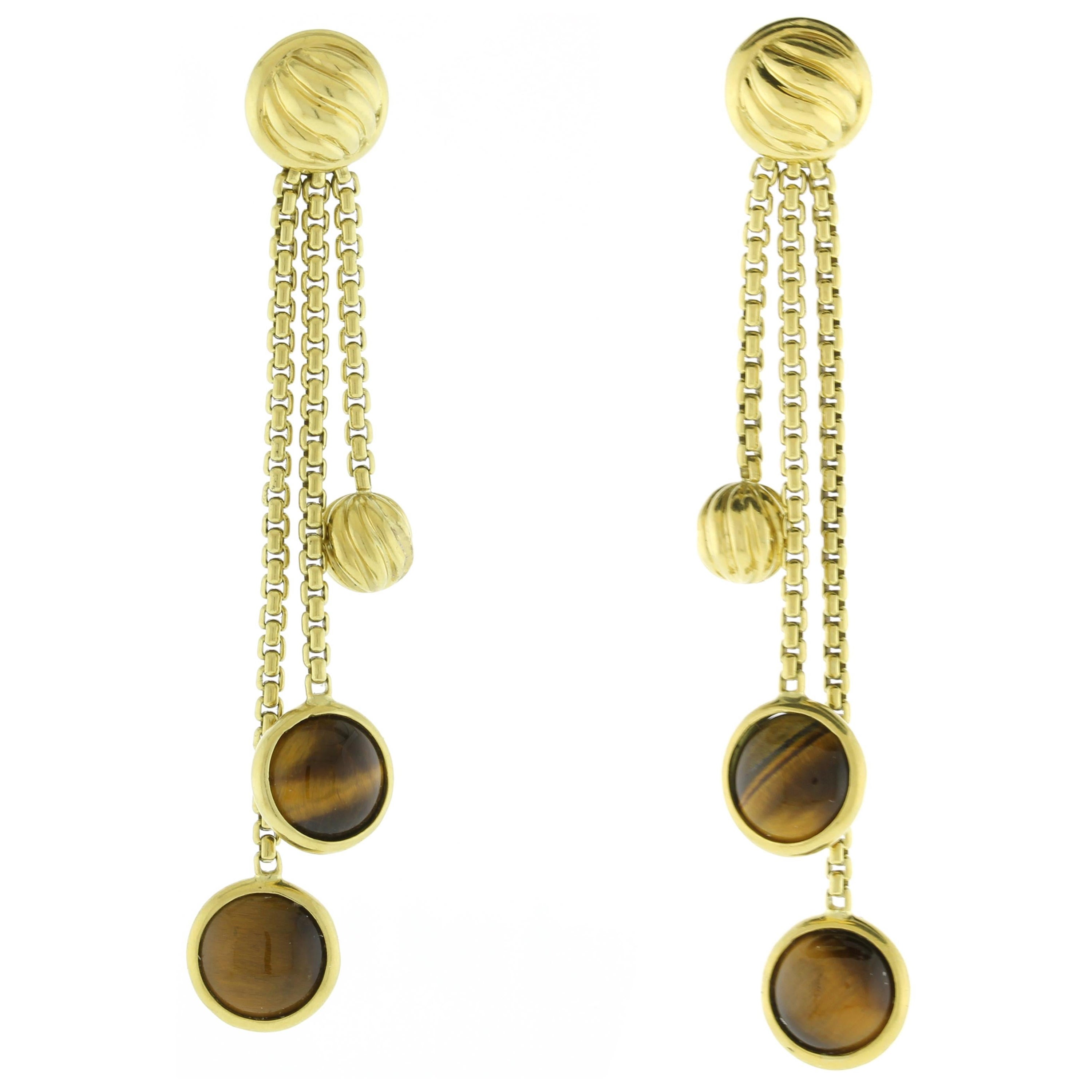 David Yurman 18kt Yellow Gold Tiger's Eye Dangle Drop Earrings