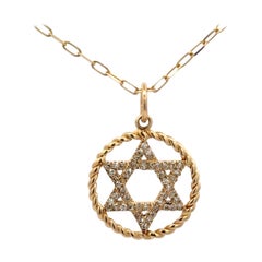 Star of David Diamond Twist Pendant Necklace 0.12 Carats 14 Karat Yellow Gold