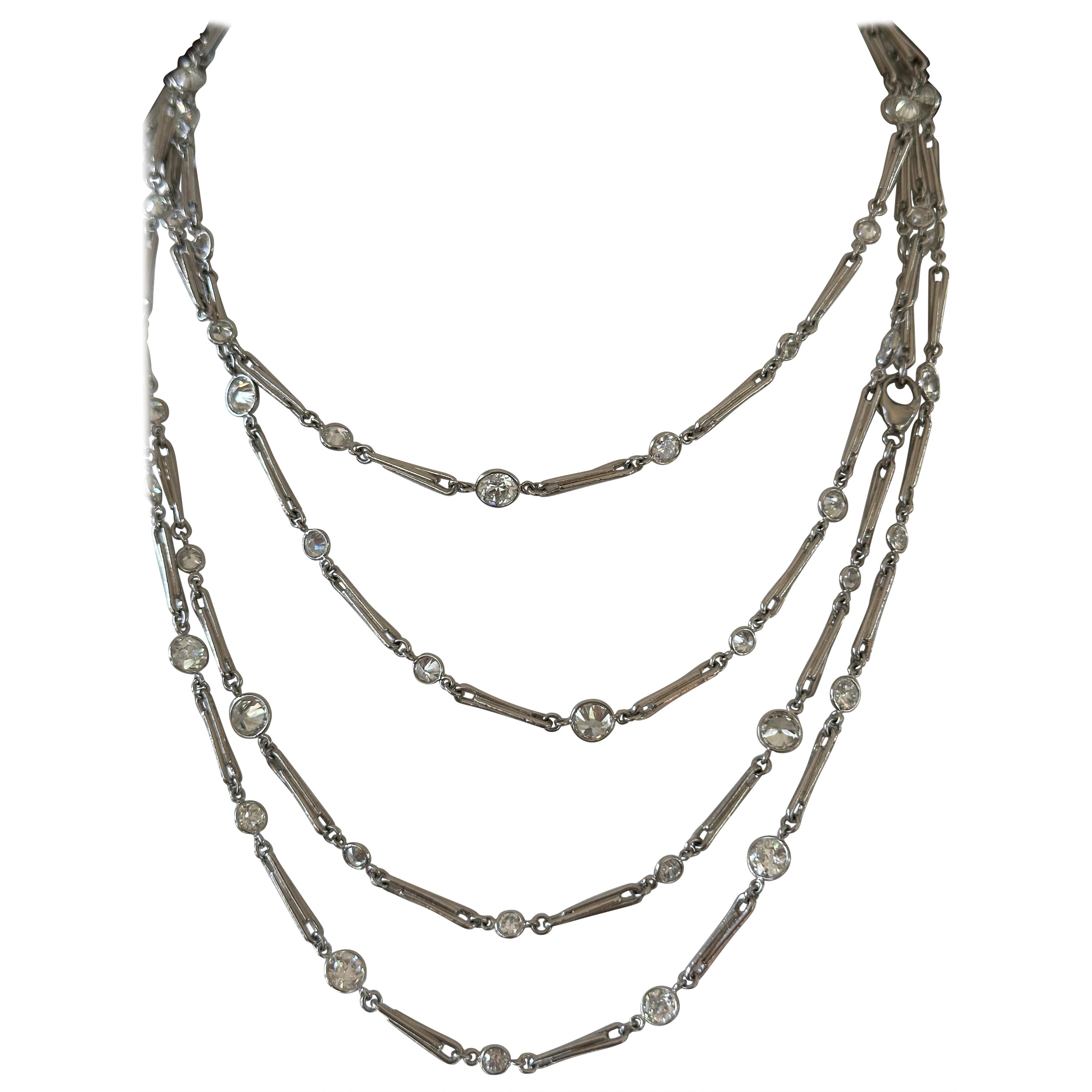 70 Inch Antique Style Diamonds-by-the-Yard Necklace  For Sale