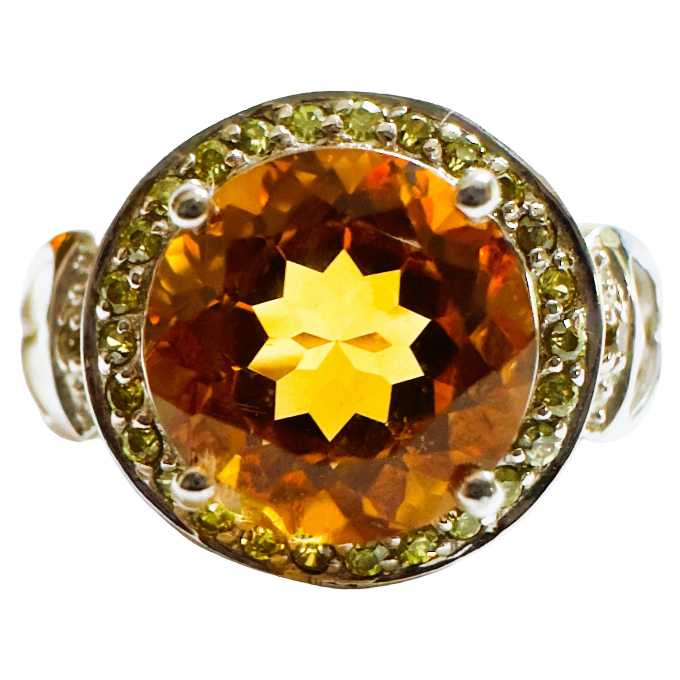 New Nigerian IF 2.1Ct Orange Champagne Morganite & Yellow Sapphire Sterling Ring For Sale
