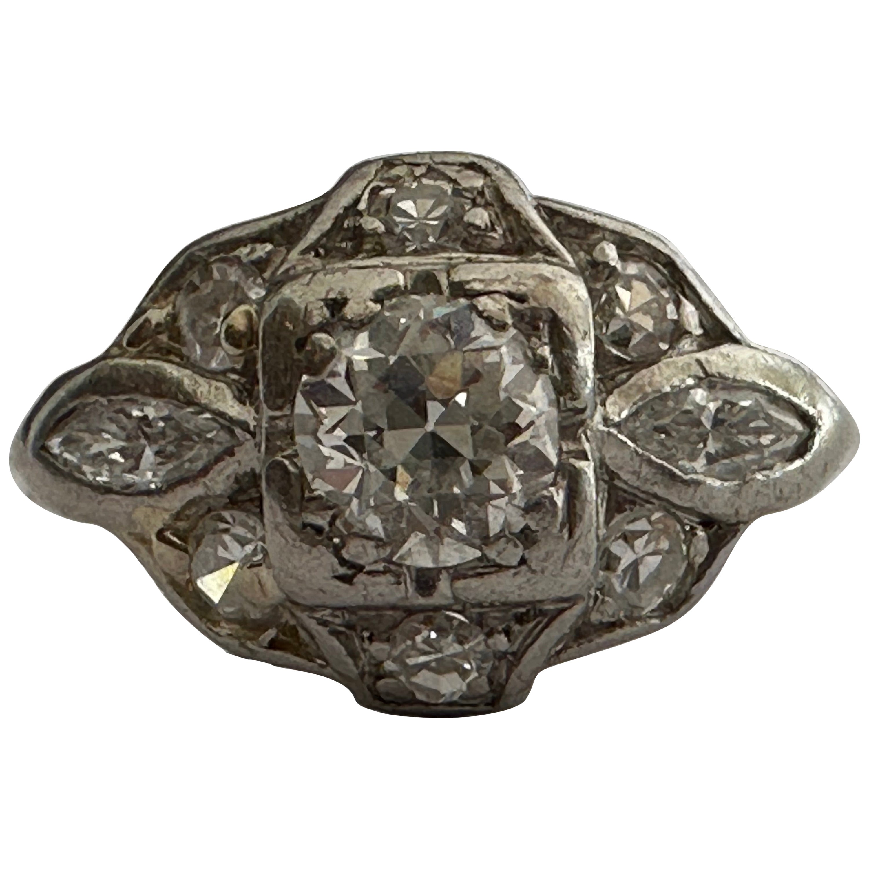 Art Deco Diamond Flower Ring  For Sale