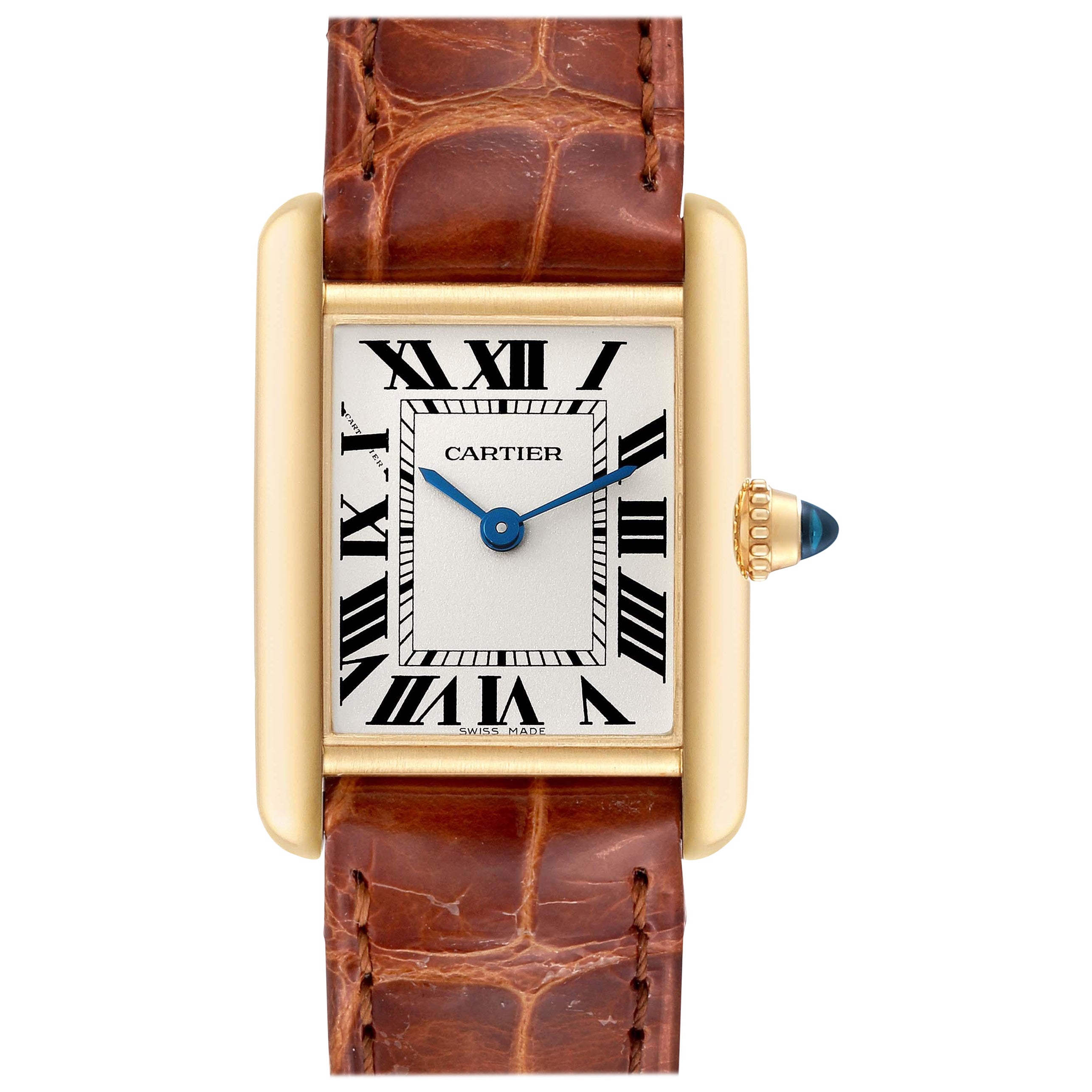 Cartier Tank Louis Small Yellow Gold Brown Strap Ladies Watch W1529856 Box Card