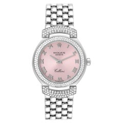 Rolex Cellini Cellissima White Gold Pink Dial Diamond Ladies Watch 6673