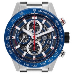 Used Tag Heuer Carrera Blue Skeleton Dial Chronograph Steel Mens Watch CAR201T