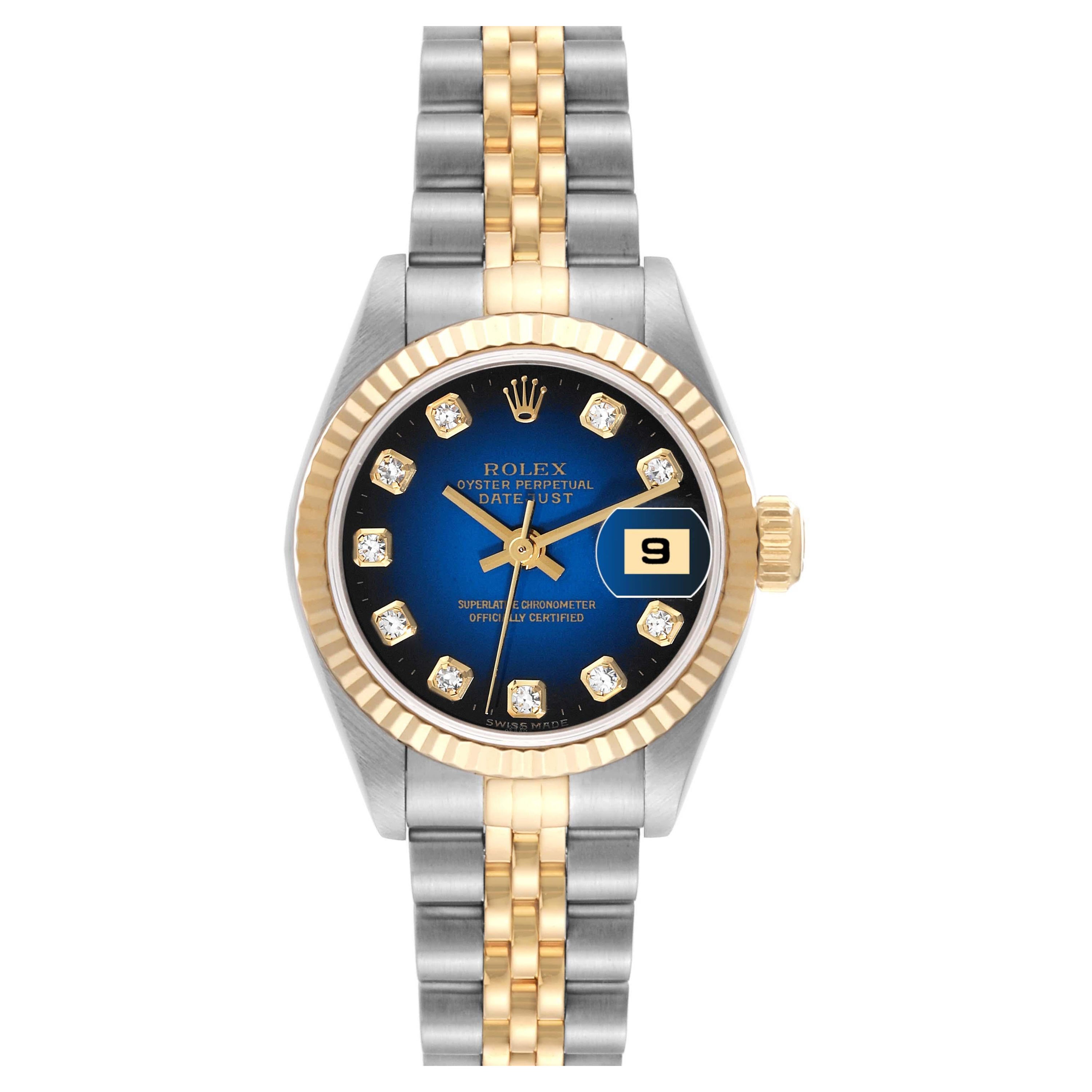 Rolex Datejust Steel Yellow Gold Blue Vignette Diamond Dial Ladies Watch 79173
