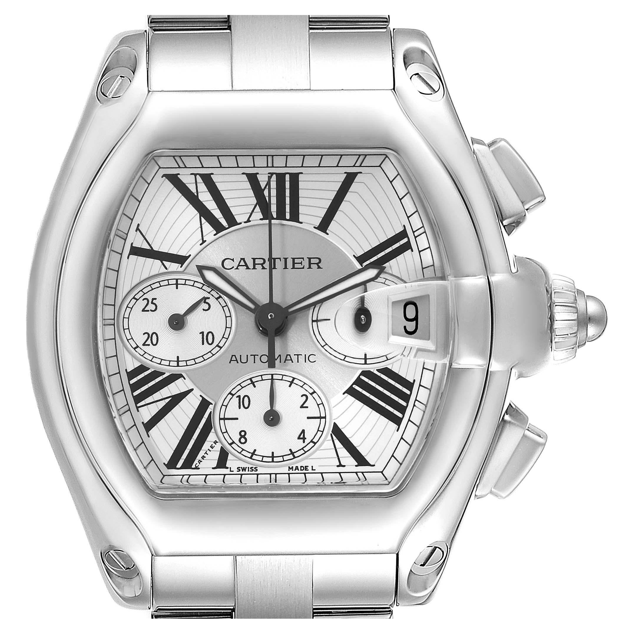 Cartier Roadster XL Chronograph Steel Mens Watch W62019X6 Box Papers