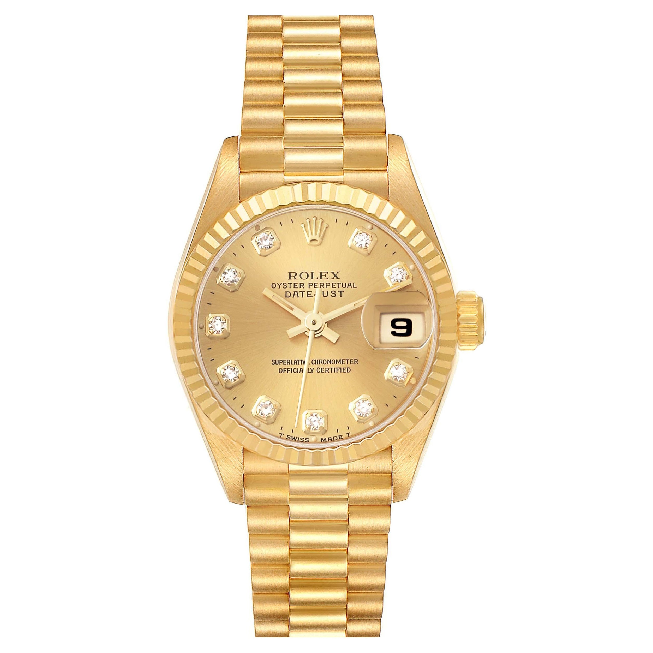 Rolex Datejust President Diamond Dial Yellow Gold Ladies Watch 69178 For Sale