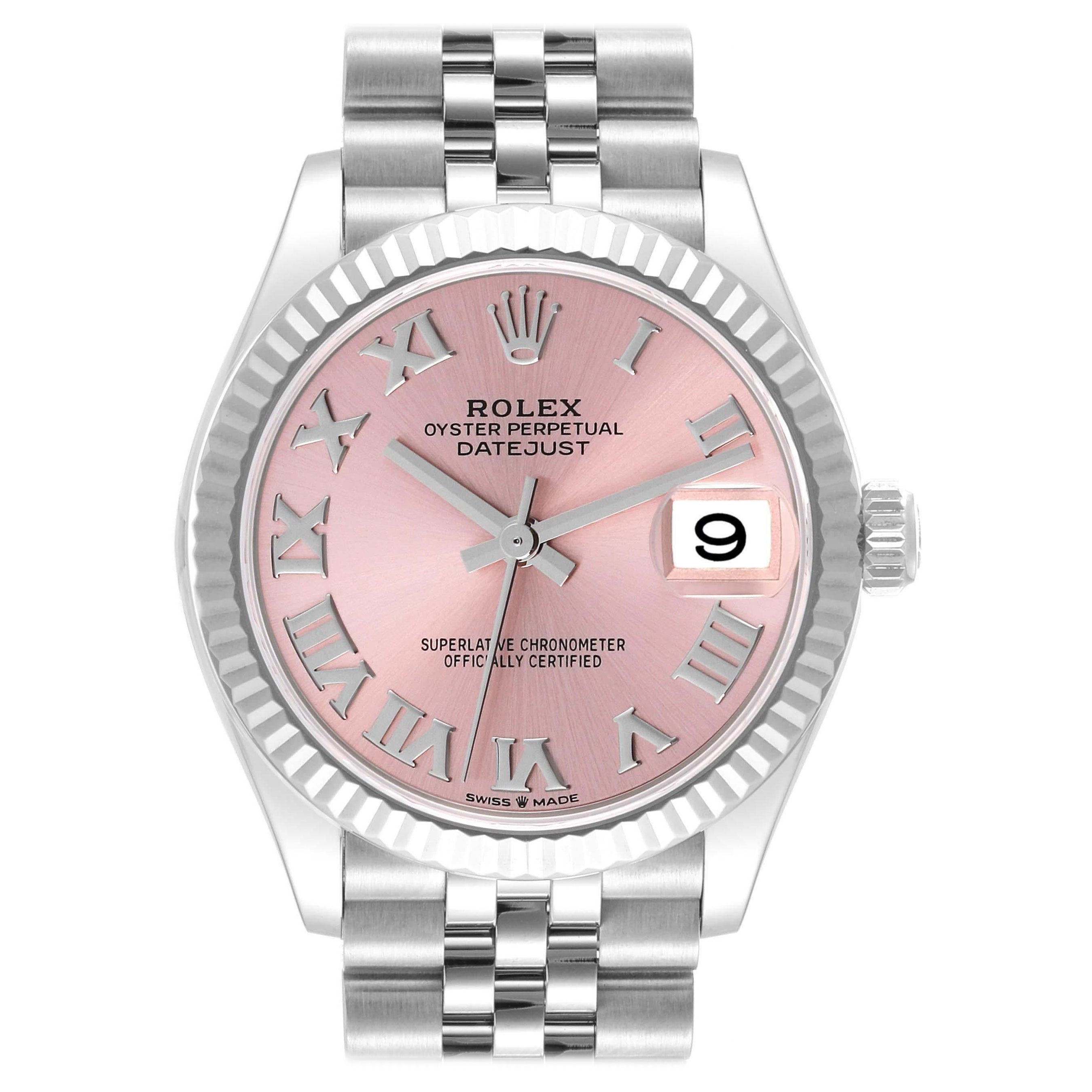 Rolex Datejust Midsize Steel White Gold Pink Dial Ladies Watch 278274 Box Card