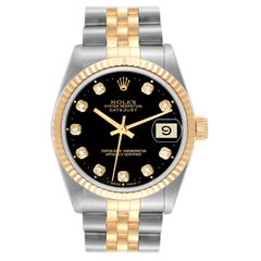 Rolex Datejust Midsize Steel Yellow Gold Black Diamond Ladies Watch 68273