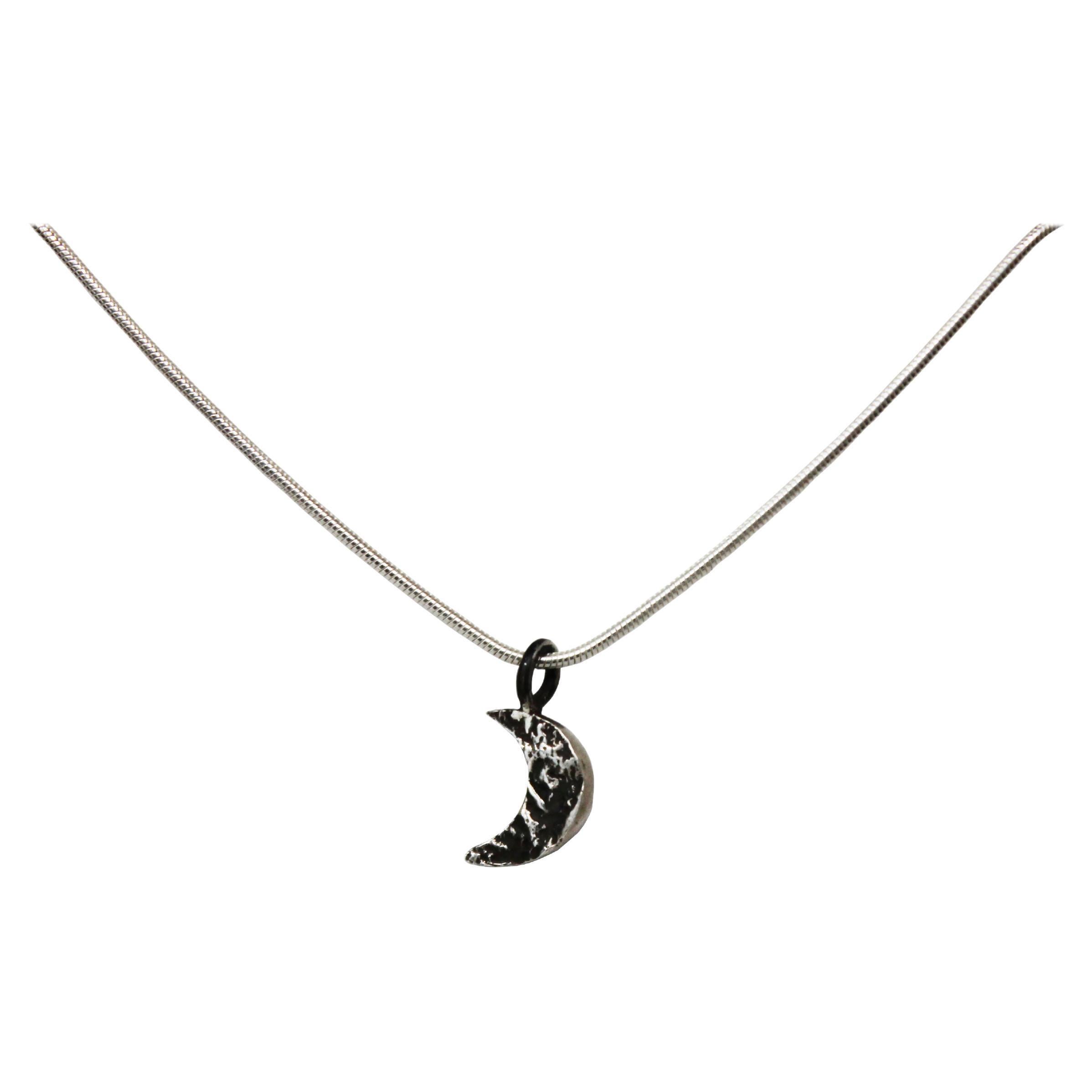 Silver Crescent Moon Necklace For Sale