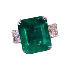 AIG Certified 15.00 Carats Zambian Emerald GIA certified 2.00 Ct Diamonds Ring 