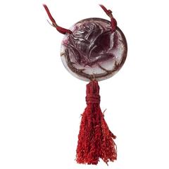 Argy-Rousseau French Art Nouveau Pâte de Verre Glass Rose Pendant Necklace