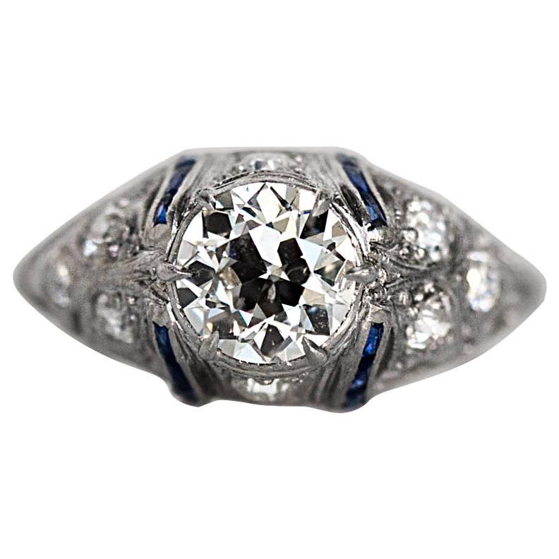 1920s Platinum Art Deco 1.03 Carat Diamond Engagement Ring