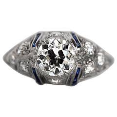 1920s Platinum Art Deco 1.03 carat Diamond Engagement Ring 2