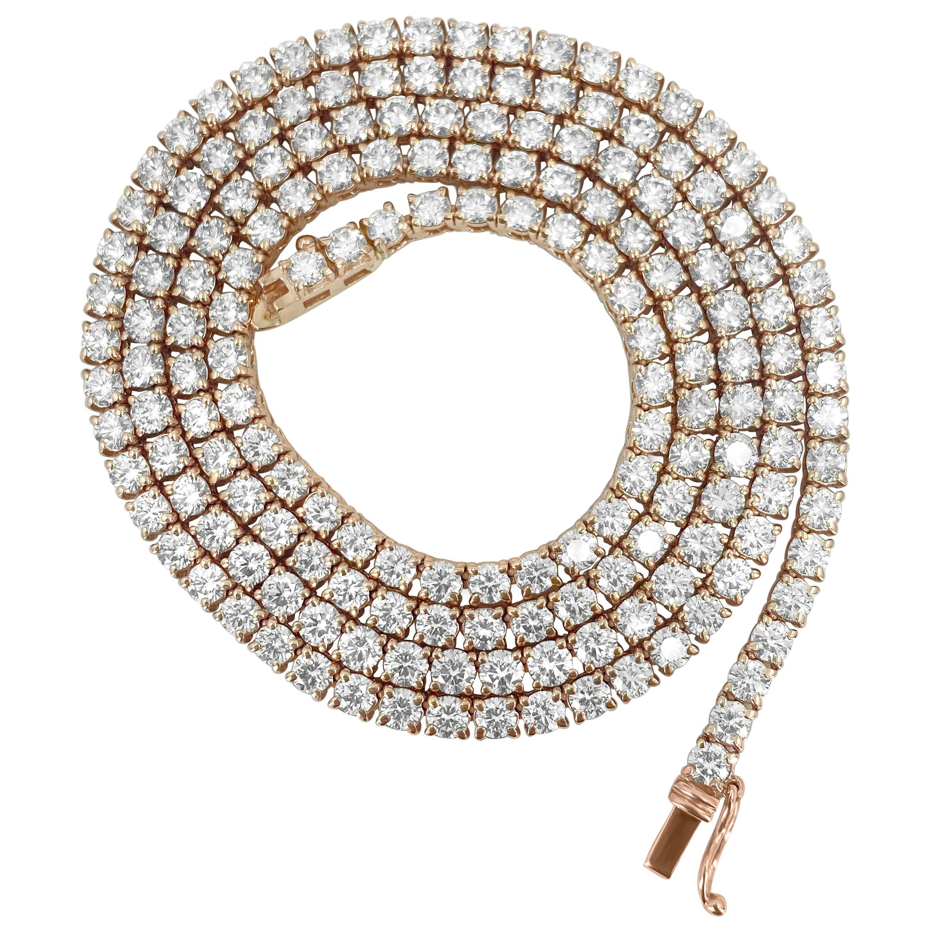 18ct Diamond Tennis Necklace. VVS Diamonds in 10k Gold For Sale