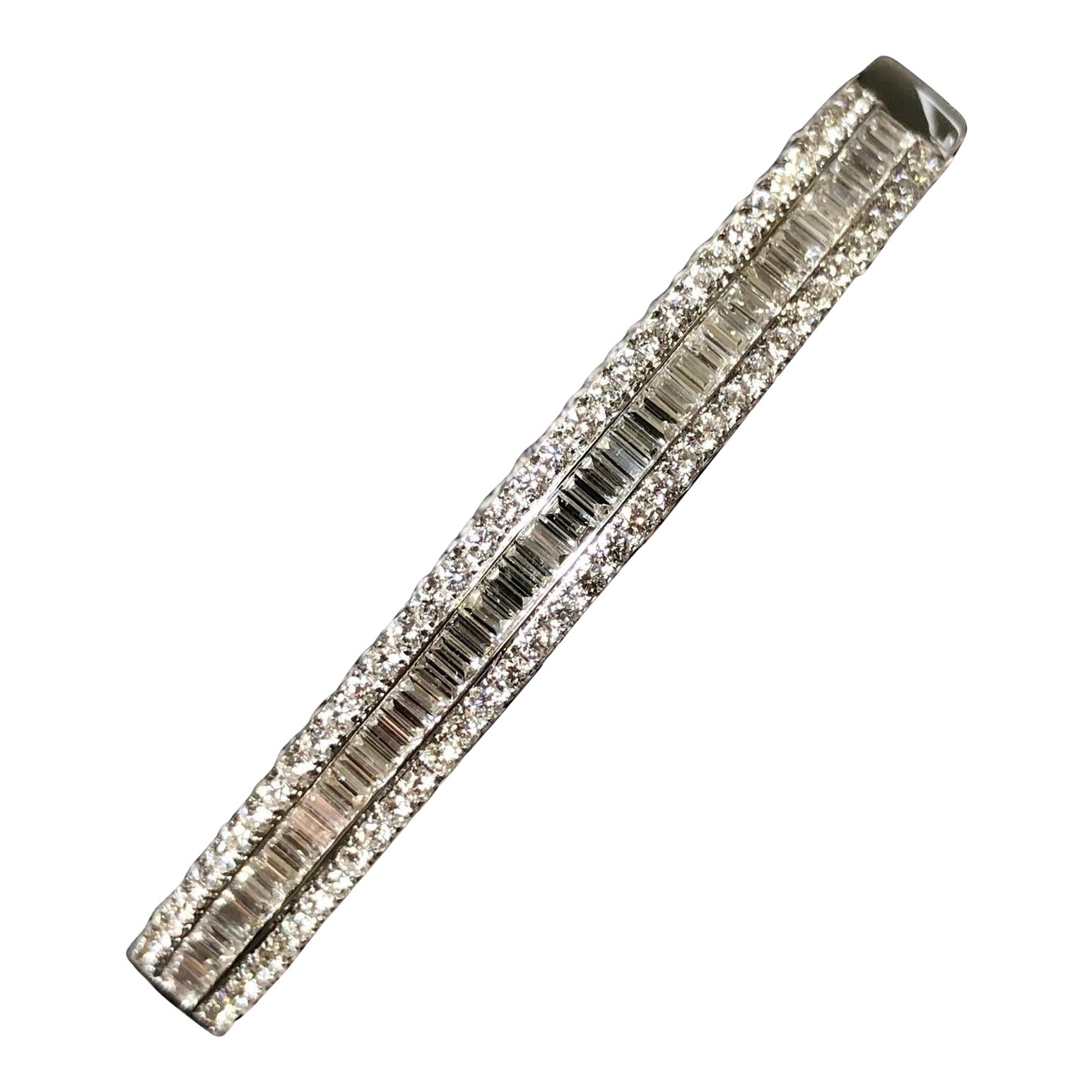 Estate BIRKS 18K White Gold Baguette Round Diamond Cuff Bracelet 3.70cttw G Vs For Sale