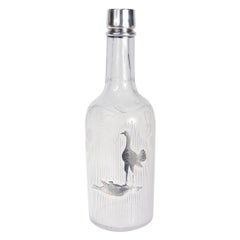 Antique Cut Glass & Silver Overlay Fighting Cockerels/Game Cocks Bar Back Bottle