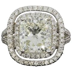 Spectacular Platinum 6.41 Carats Cushion Diamond GIA Cert Halo Engagement Ring