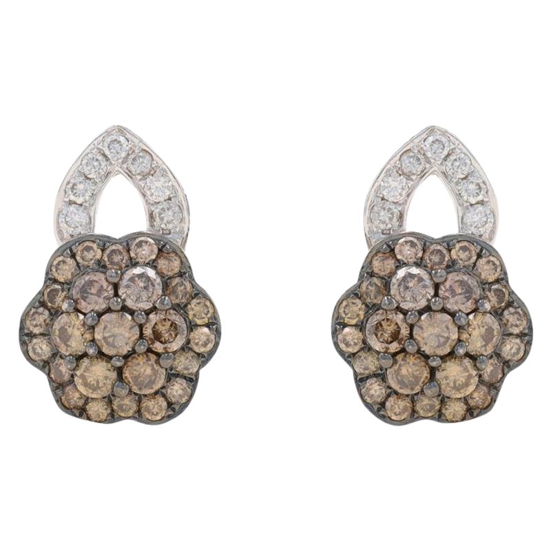Le Vian Princess Alexandra Diamond Cluster Drop Earrings White Gold 14k 1.22ctw For Sale