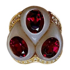 Oro Trend 18K Rose Gold Carved Jade Rubelite Diamond Cocktail Ring