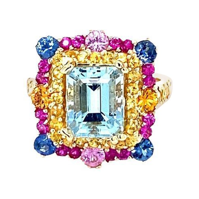 5.09 Carat Aquamarine Sapphire Yellow Gold Cocktail Ring