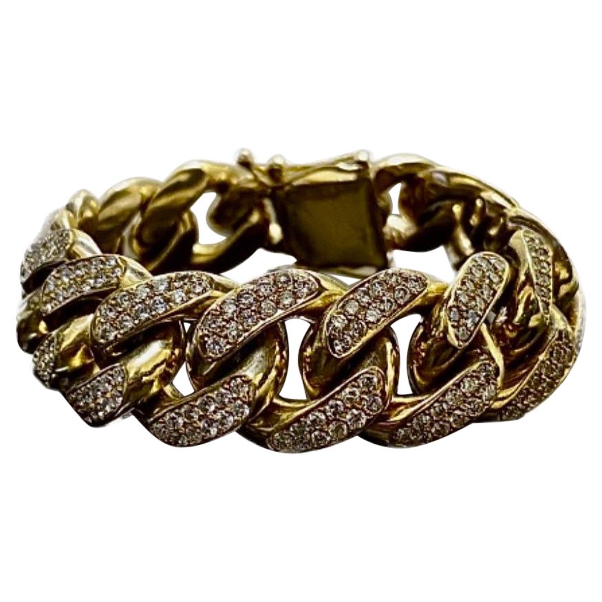 Bracelet en or jaune 14K 160 Grammes Miami Cuban 9.24 Carat Diamond en vente