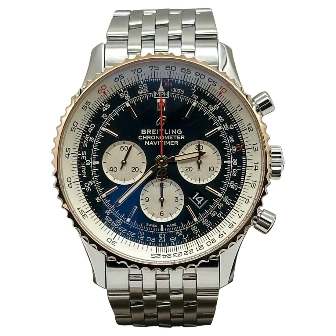 Breitling UB0127 Navitimer01 Black Dial 18K Rose Gold Stainless Box Paper 2020 For Sale