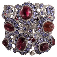 Ginormus 237 carat Rubyllite, 16 carats Tanzanite and Diamond Bracelet in 18KWG