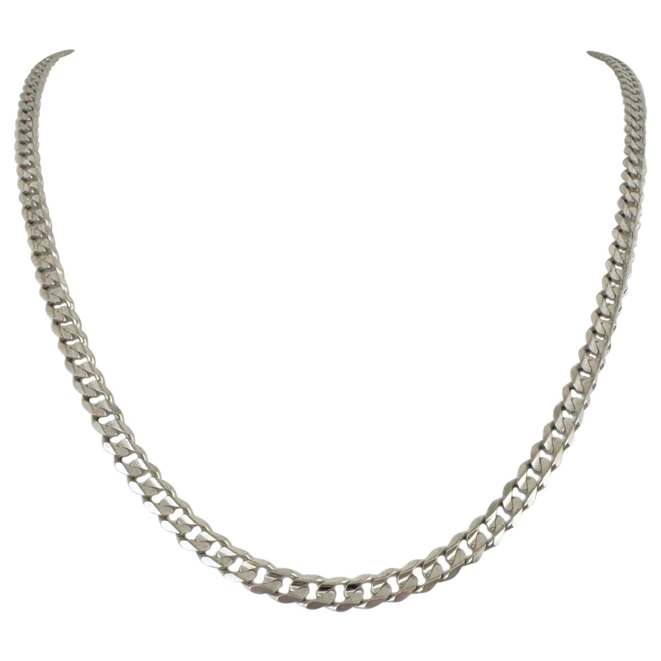 14 Karat White Gold Solid Curb Link Chain Necklace Italy 