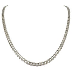 14 Karat White Gold Solid Curb Link Chain Necklace Italy 