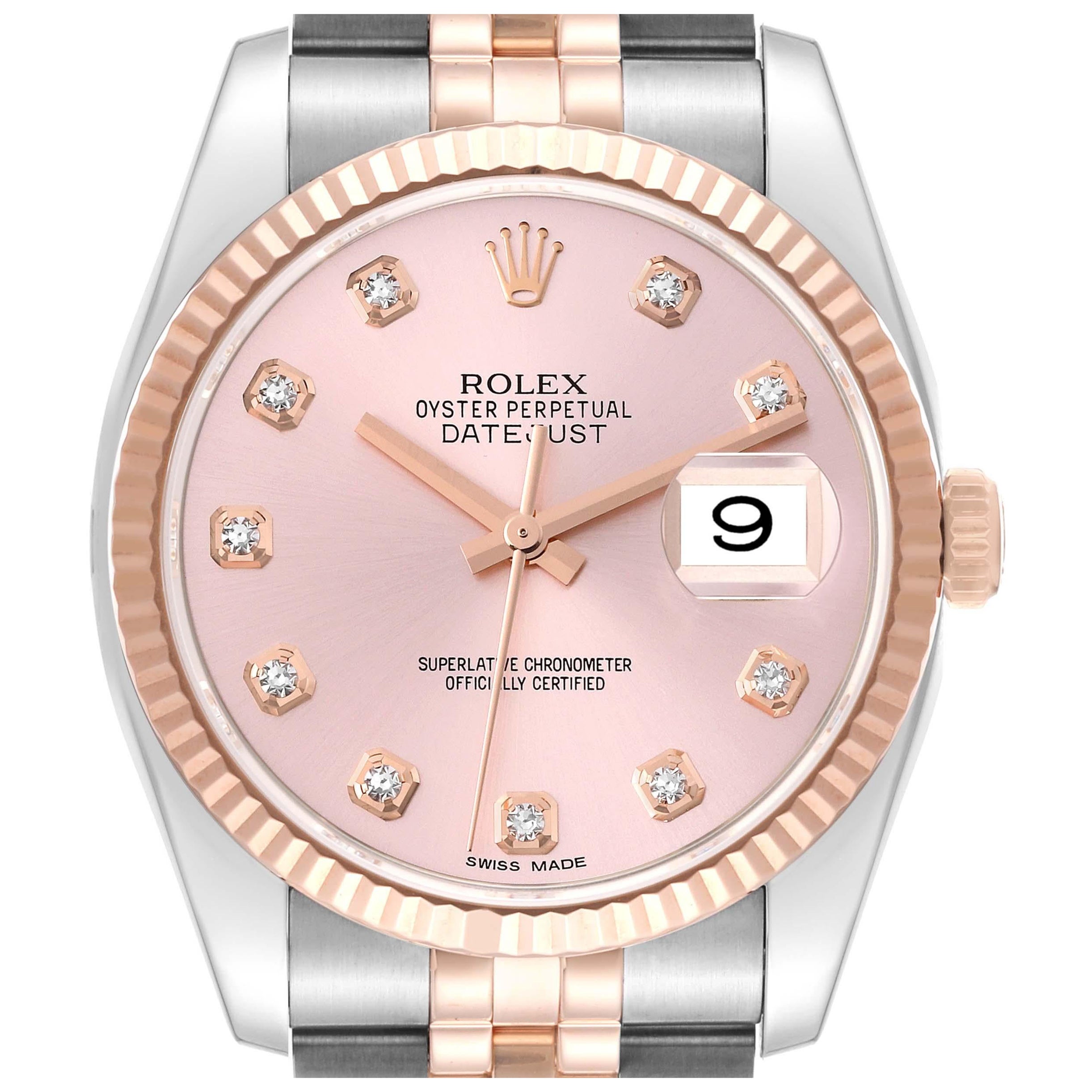 Rolex Datejust Steel Rose Gold Pink Diamond Dial Mens Watch 116231 For Sale