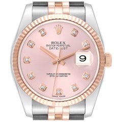 Used Rolex Datejust Steel Rose Gold Pink Diamond Dial Mens Watch 116231