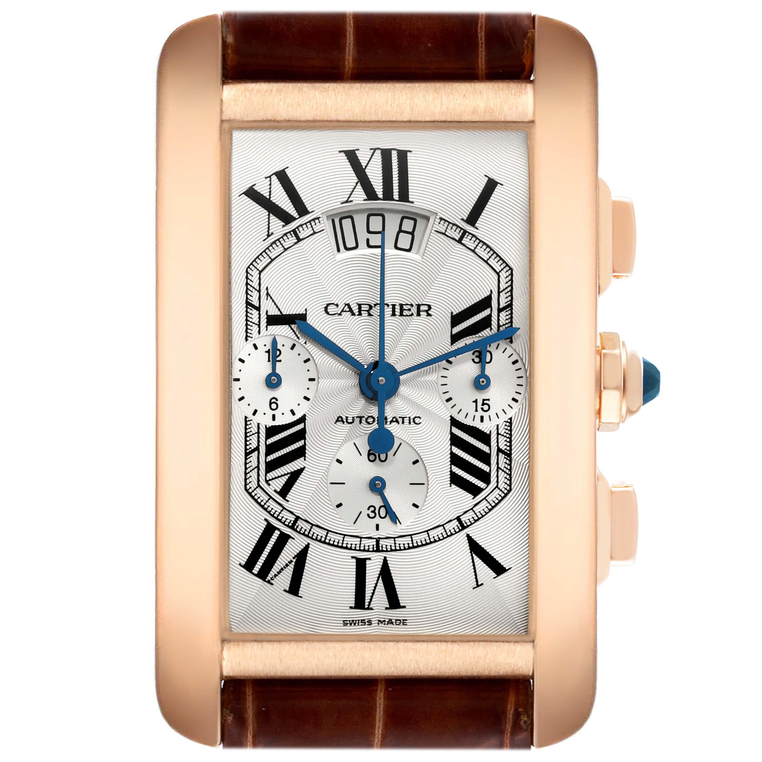 Cartier Tank Americaine XL Chronograph Rose Gold Mens Watch W2610751 Box Card