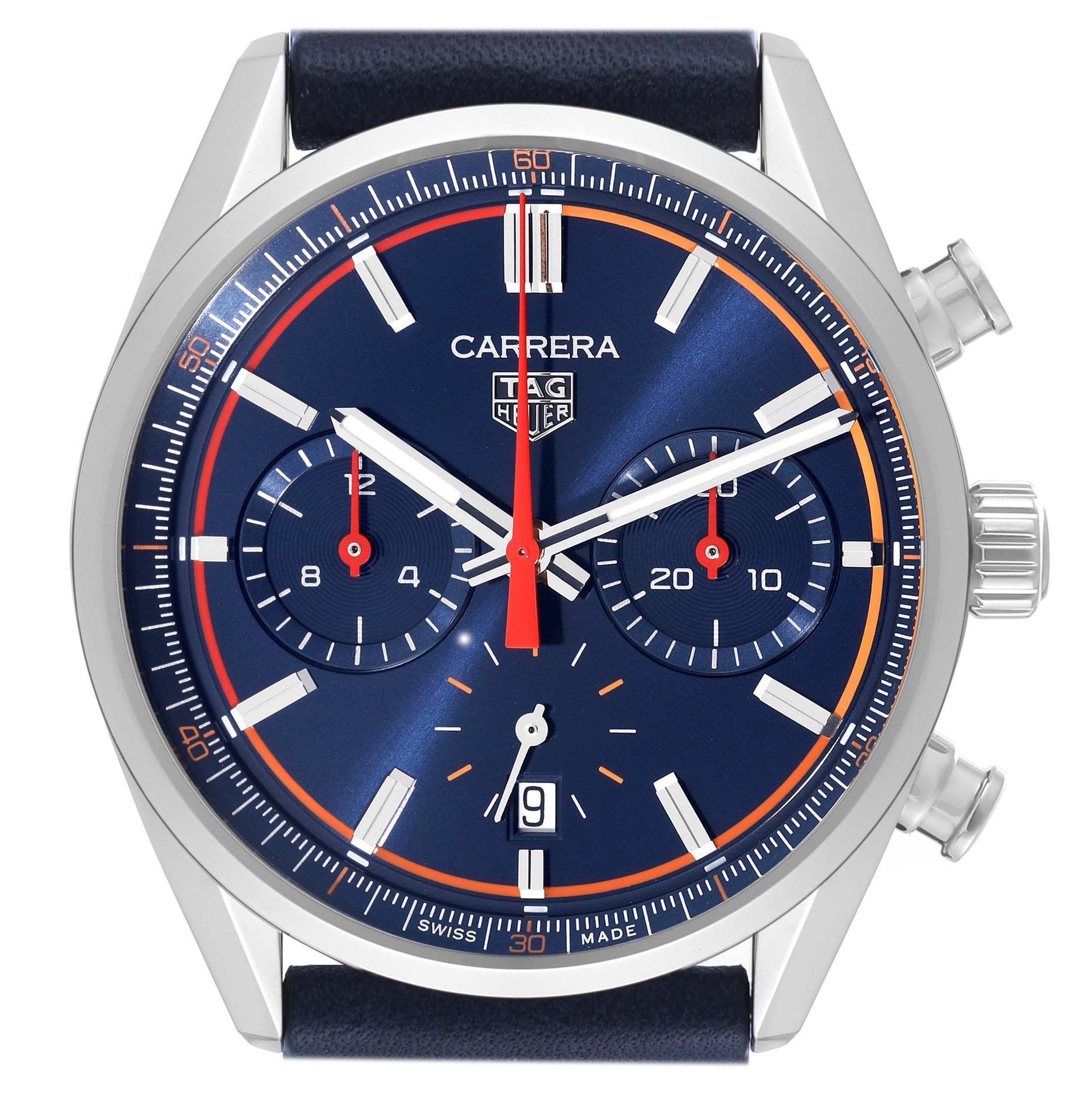 Tag Heuer Carrera Chronograph Blue Dial Steel Mens Watch CBN201D Unworn For Sale