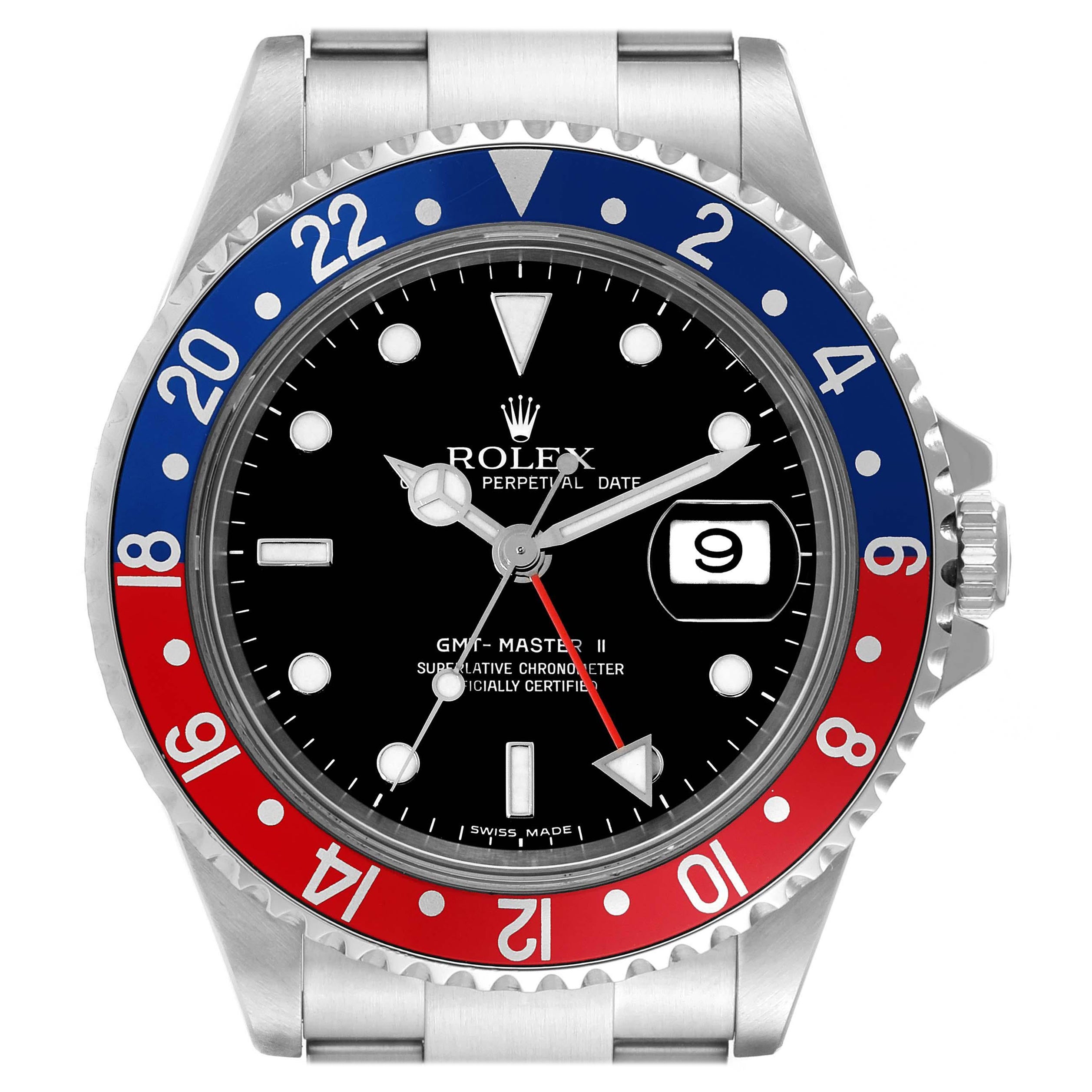 Rolex GMT Master II Blue Red Pepsi Error Dial Steel Mens Watch 16710 Box Papers