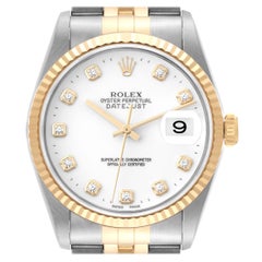 Rolex Datejust White Diamond Dial Steel Yellow Gold Mens Watch 16233