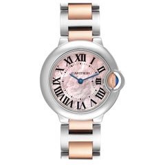 Cartier Ballon Bleu Steel Rose Gold Pink Mother Of Pearl Dial Ladies Watch